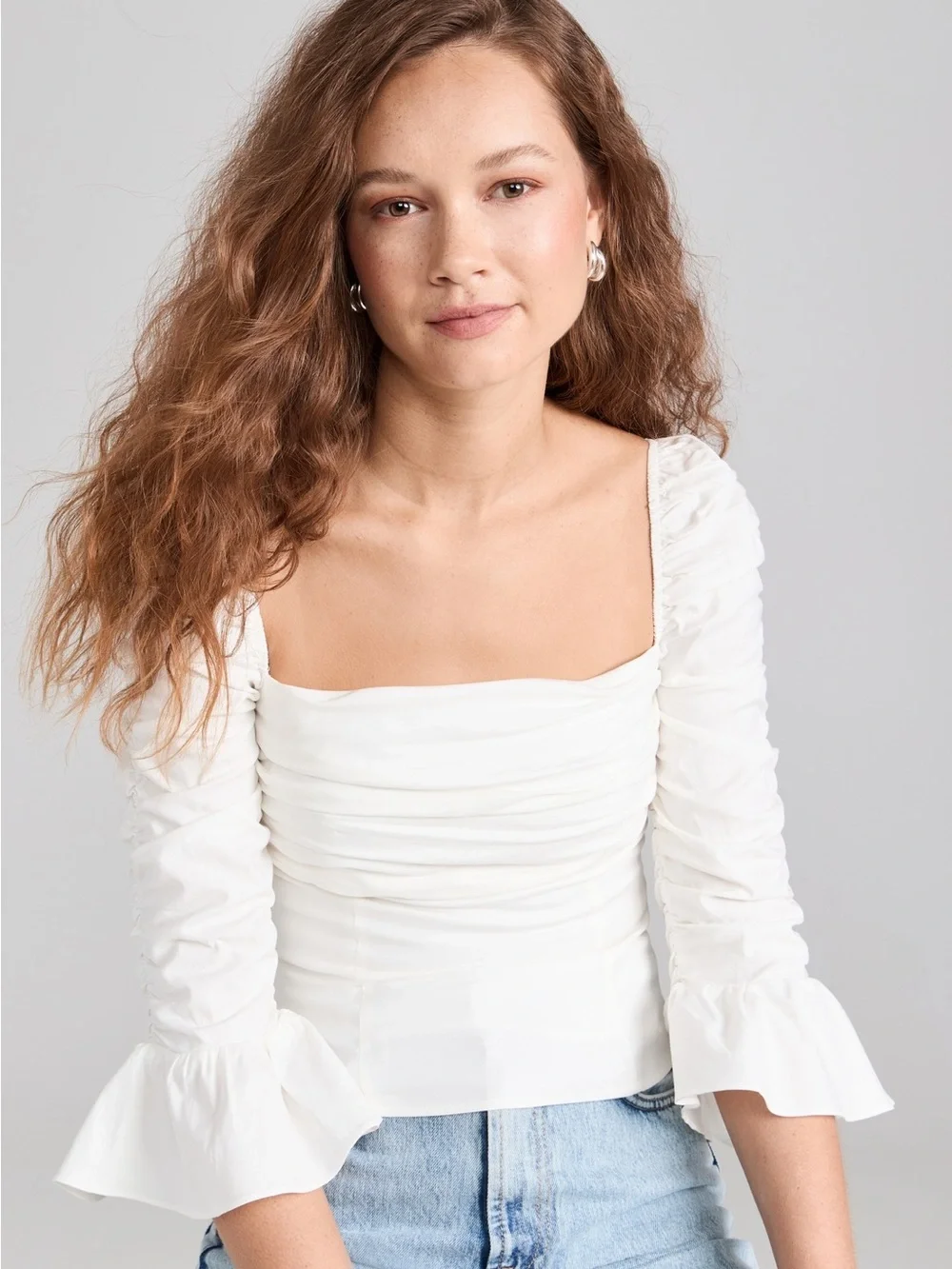 Reformation Kiki Ruched Puff Sleeve Top White Size 0